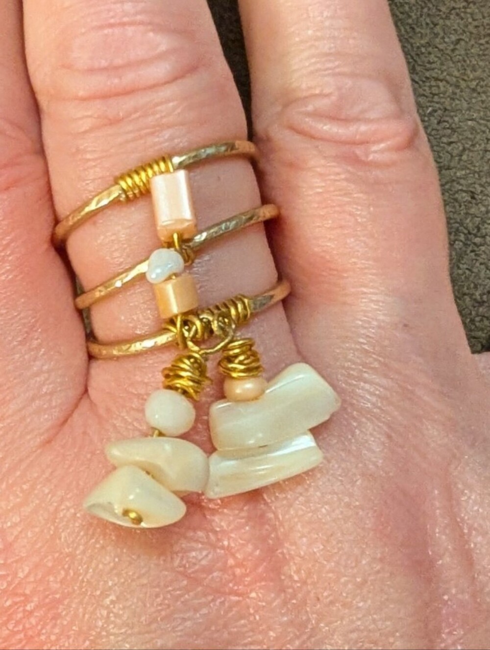 Artisan Pearl, Coral & MOP Charm Ring By MzMax